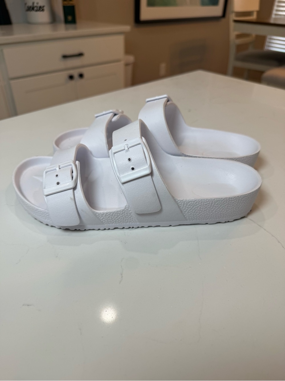White Double-Band Slide Sandals